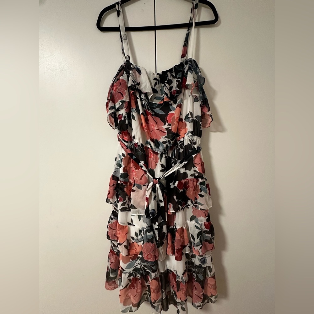 City Chic Size 20 Holiday Floral Tiered Ruffle Dress